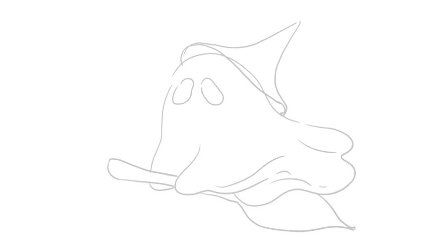 Step 1: Sketching the basic shape of a cute floating Halloween ghost for a Halloween drawing tutorial