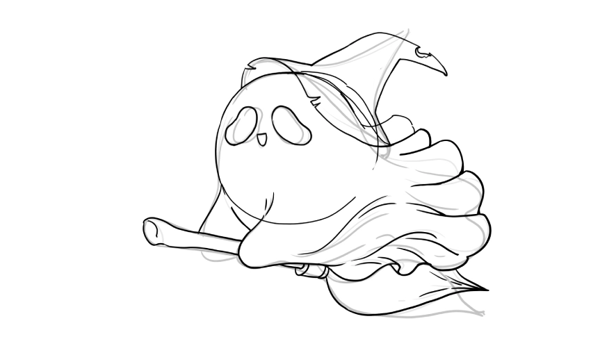 Step 1: Sketching the basic shape of a cute floating Halloween ghost for a Halloween drawing tutorial