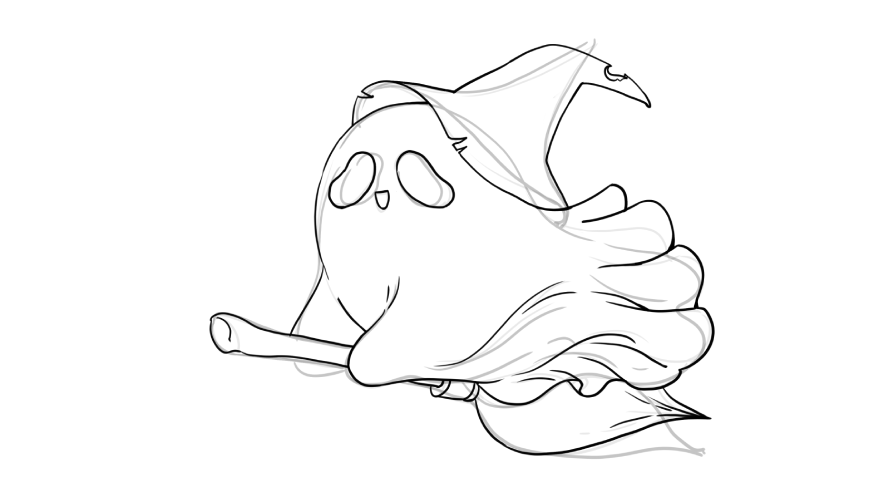 Step 1: Sketching the basic shape of a cute floating Halloween ghost for a Halloween drawing tutorial