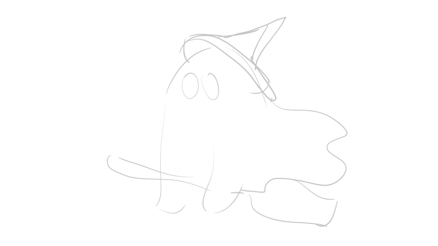 Step 1: Sketching the basic shape of a cute floating Halloween ghost for a Halloween drawing tutorial