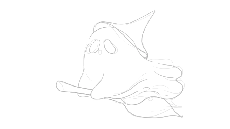 Step 1: Sketching the basic shape of a cute floating Halloween ghost for a Halloween drawing tutorial